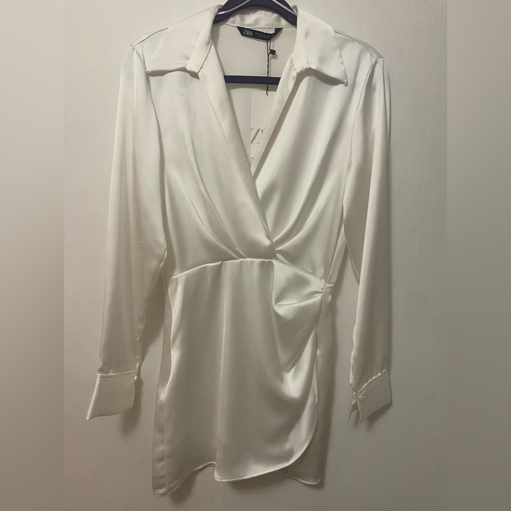 White Silky Asymmetrical Zara Dress